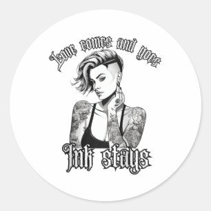 Vrouwen getatoeëerd alleenstaande vrouw geïnkt vro ronde sticker