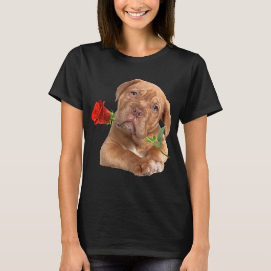 Vrouwen geven Roos Dog Happy Valentine Dag T-shirt (Voorkant)