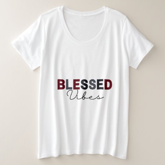 Vrouwen Gezegende Vibes Plus-Size T-shirt (Design voorkant)