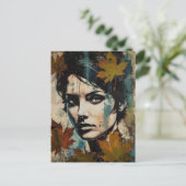 Vrouwen Gezicht en Blad Collage Briefkaart (Staand voorkant)