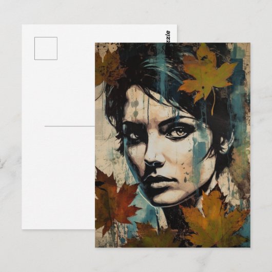 Vrouwen Gezicht en Blad Collage Briefkaart (Voorkant / Achterkant)