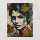 Vrouwen Gezicht en Blad Collage Briefkaart (Voorkant)