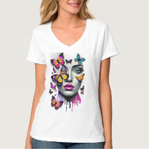 Vrouwen gezicht en vlinders, fantasie