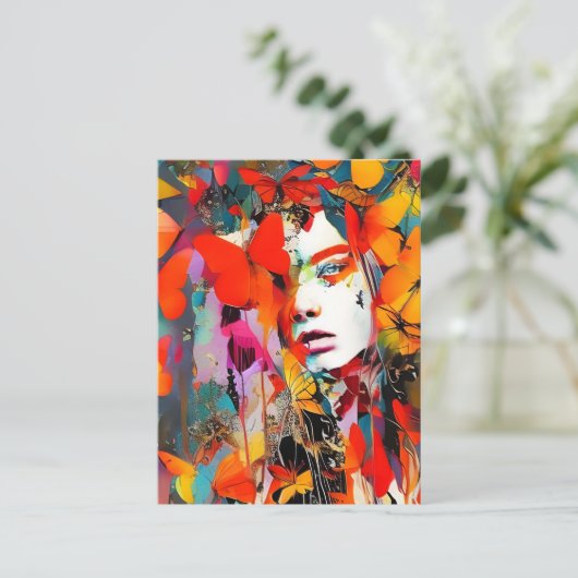 Vrouwen Gezicht in de Vlinders Briefkaart (Staand voorkant)