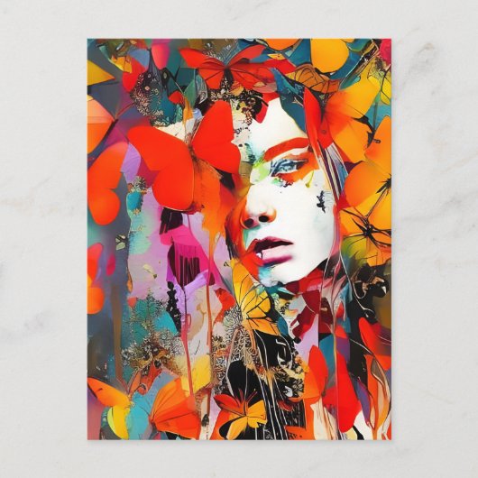 Vrouwen Gezicht in de Vlinders Briefkaart (Voorkant)