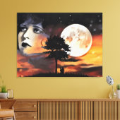 Vrouwen gezicht maanboom silhouet abstracte kunst canvas afdruk (Insitu (Woonkamer))