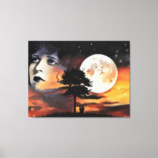 Vrouwen gezicht maanboom silhouet abstracte kunst canvas afdruk (Voorkant)