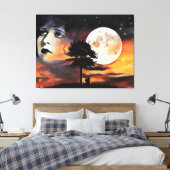 Vrouwen gezicht maanboom silhouet abstracte kunst canvas afdruk (Insitu (Slaapkamer))