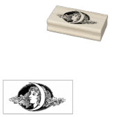 "Vrouwen gezicht met maan" Rubberen stempel (Gestempeld)