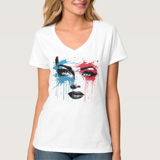 Vrouwen gezicht splash kleuren t-shirt (Voorkant)