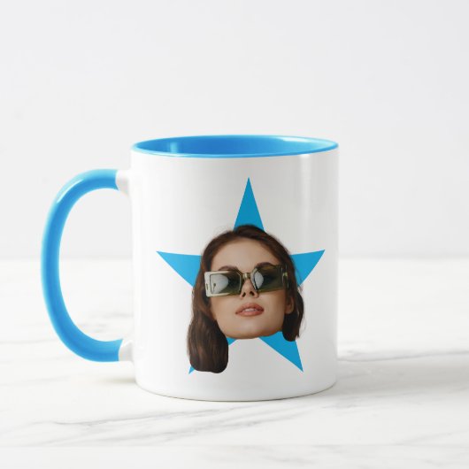 Vrouwen Gezicht Star Grappig Gift, Blauwe ster Gez Mok (Links)