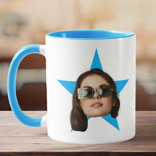 Vrouwen Gezicht Star Grappig Gift, Blauwe ster Gez Mok