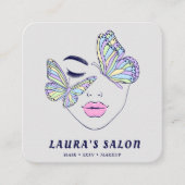 Vrouwen gezicht vlinders schoonheid salon pastel b vierkante visitekaartje (Voorkant)