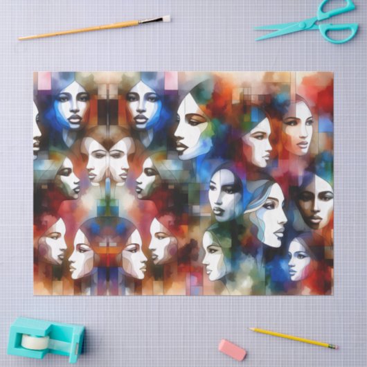 vrouwen gezichten abstract decoupage tissuepapier (Craft)