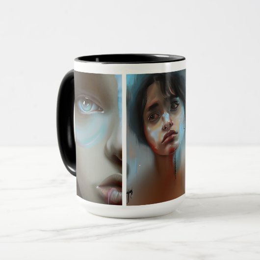 Vrouwen Gezichten AI Gegenereerde Kunst Mok (Voorkant links)