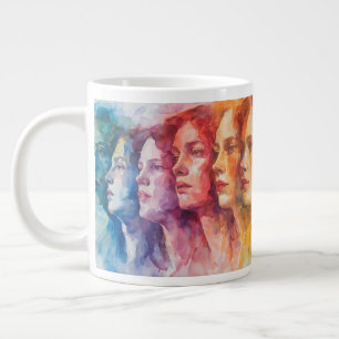 Vrouwen Gezichten - Aquarel Schilderij Grote Koffiekop