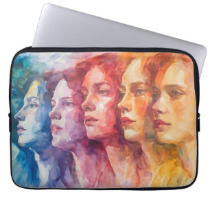 Vrouwen Gezichten - Aquarel Schilderij Laptop Sleeve