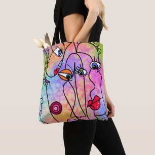 Vrouwen Gezichten Canvas tas Moderne Stijl Schilde