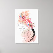 Vrouwen Gezichtslijn kunst met roze frangipani blo Canvas Afdruk (Voorkant)