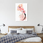 Vrouwen Gezichtslijn kunst met roze frangipani blo Canvas Afdruk (Insitu (Slaapkamer))