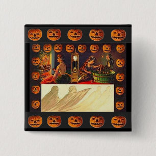 vrouwen, Ghost en Jack o' Lantern Vierkante Button 5,1 Cm