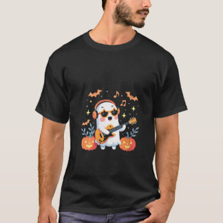 Vrouwen Ghost Musician Spelen Gitaar Halloween Des T-shirt