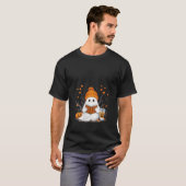 Vrouwen Ghost Reading Boek met Fall Leaves Hallowe T-shirt (Voorkant volledig)