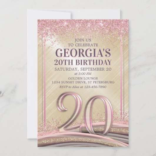 Vrouwen Glam 20ste verjaardag uitnodiging (Voorkant)