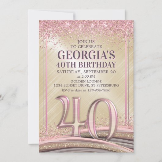 Vrouwen Glam 40ste verjaardag uitnodiging (Voorkant)