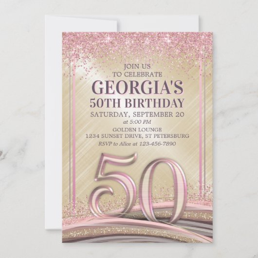 Vrouwen Glam 50ste verjaardag uitnodiging (Voorkant)