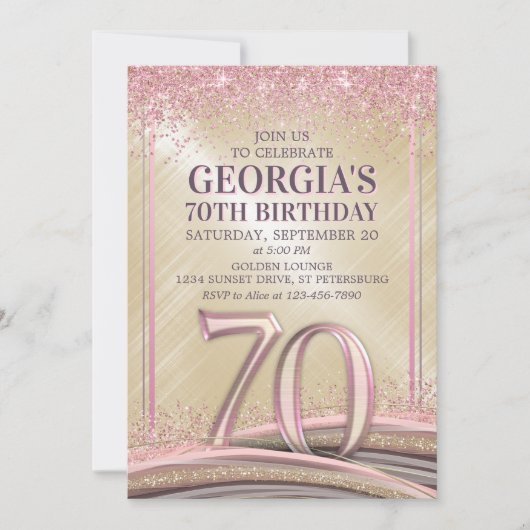 Vrouwen Glam 70ste verjaardag uitnodiging (Voorkant)