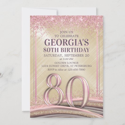 Vrouwen Glam 80ste verjaardag uitnodiging (Voorkant)