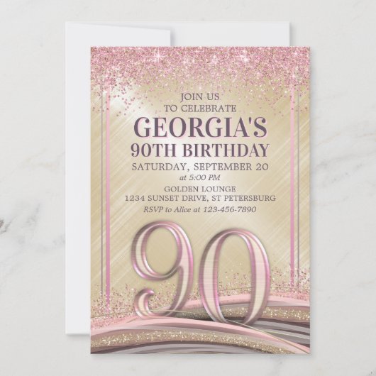 Vrouwen Glam 90ste verjaardag uitnodiging (Voorkant)