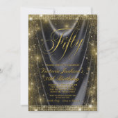 Vrouwen Glam Zwart Goud 50e Verjaardag Kaart (Voorkant)