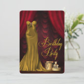 Vrouwen Glamoureus Ruby Red Gold Verjaardagsfeest Kaart (Staand voorkant)