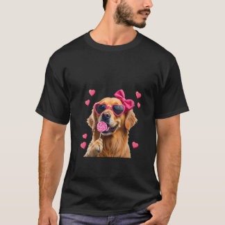 Vrouwen Golden Retriever Bubble Gum Coquette Bow C T-shirt