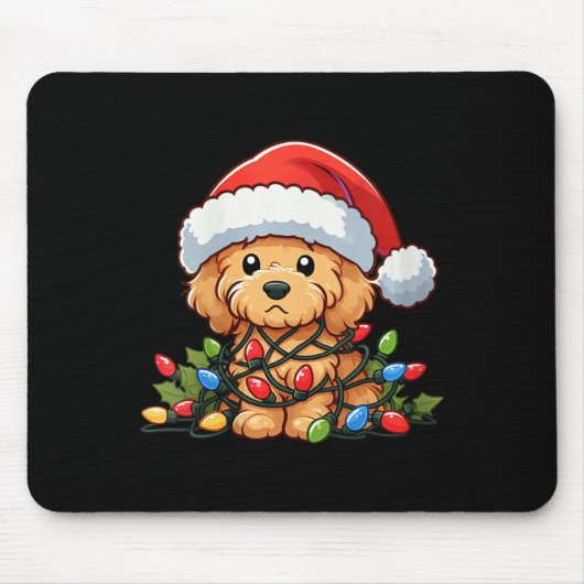 Vrouwen Goldendoodle Kerstverlichting Hond Grappig Muismat (Voorkant)