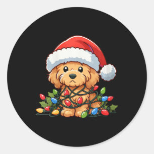 Vrouwen Goldendoodle Kerstverlichting Hond Grappig Ronde Sticker