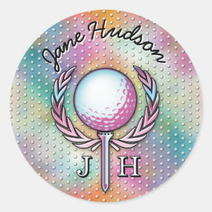 Vrouwen Golfer Custom Monogram Ontwerp Ronde Sticker