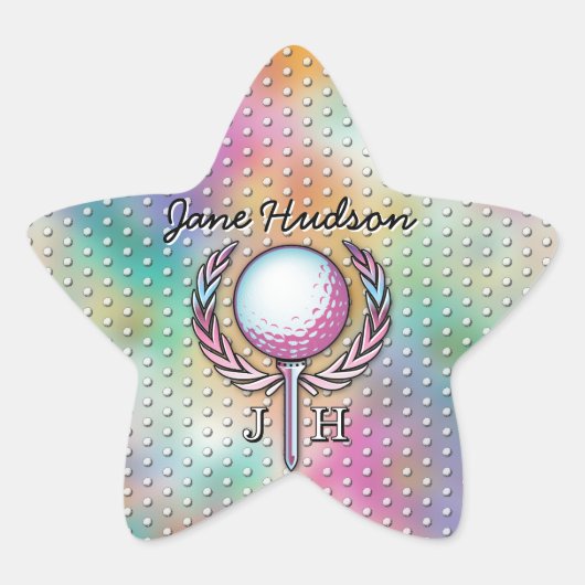 Vrouwen Golfer Custom Monogram Ontwerp Ster Sticker (Voorkant)