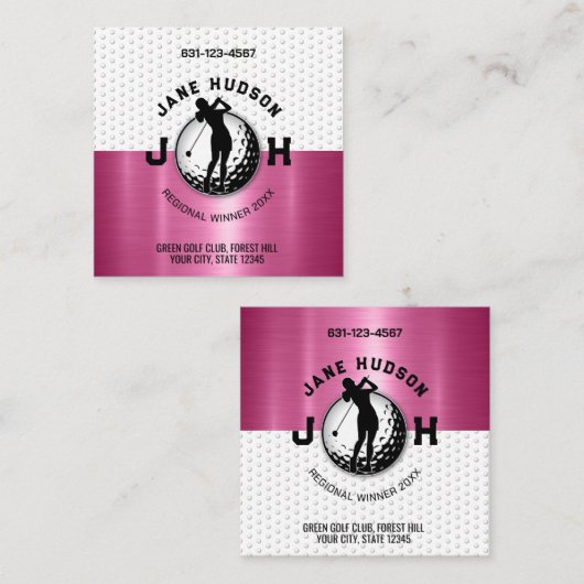 Vrouwen Golfer Monogram Ontwerp Vierkante Visitekaartje (Voorkant / Achterkant)