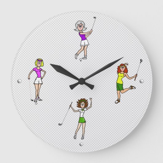 Vrouwen Golfers Fun Wall Clock Grote Klok (Voorkant)