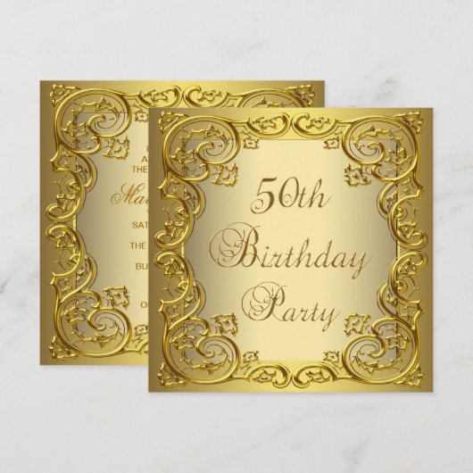 Vrouwen Goud 50ste Verjaardag Party Kaart (Voorkant / Achterkant)