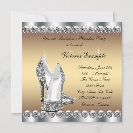 Vrouwen Goud 50ste Verjaardag Party Kaart (Achterkant)