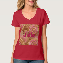 Vrouwen Goud Roze AI Art V-Hals T-shirt