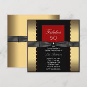 Vrouwen Goud Zwart Rood 50ste Verjaardag Party Kaart (Voorkant / Achterkant)