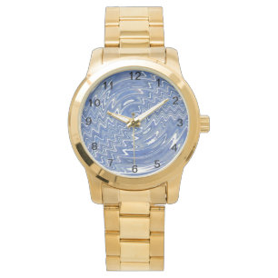 Vrouwen gouden horloge met blauw psychedelisch pat
