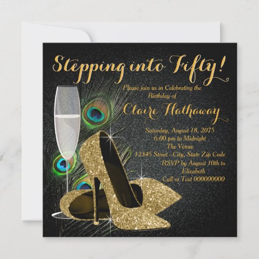 Vrouwen Gouden Pauw Verjaardagsfeest Kaart (Voorkant)