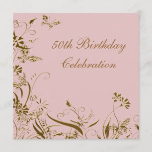 Vrouwen Gouden Roze Vlinder 50ste Verjaardag Kaart