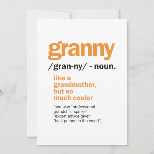 Vrouwen Granny Definition Grandma Gift Bedankkaart (Voorkant)
